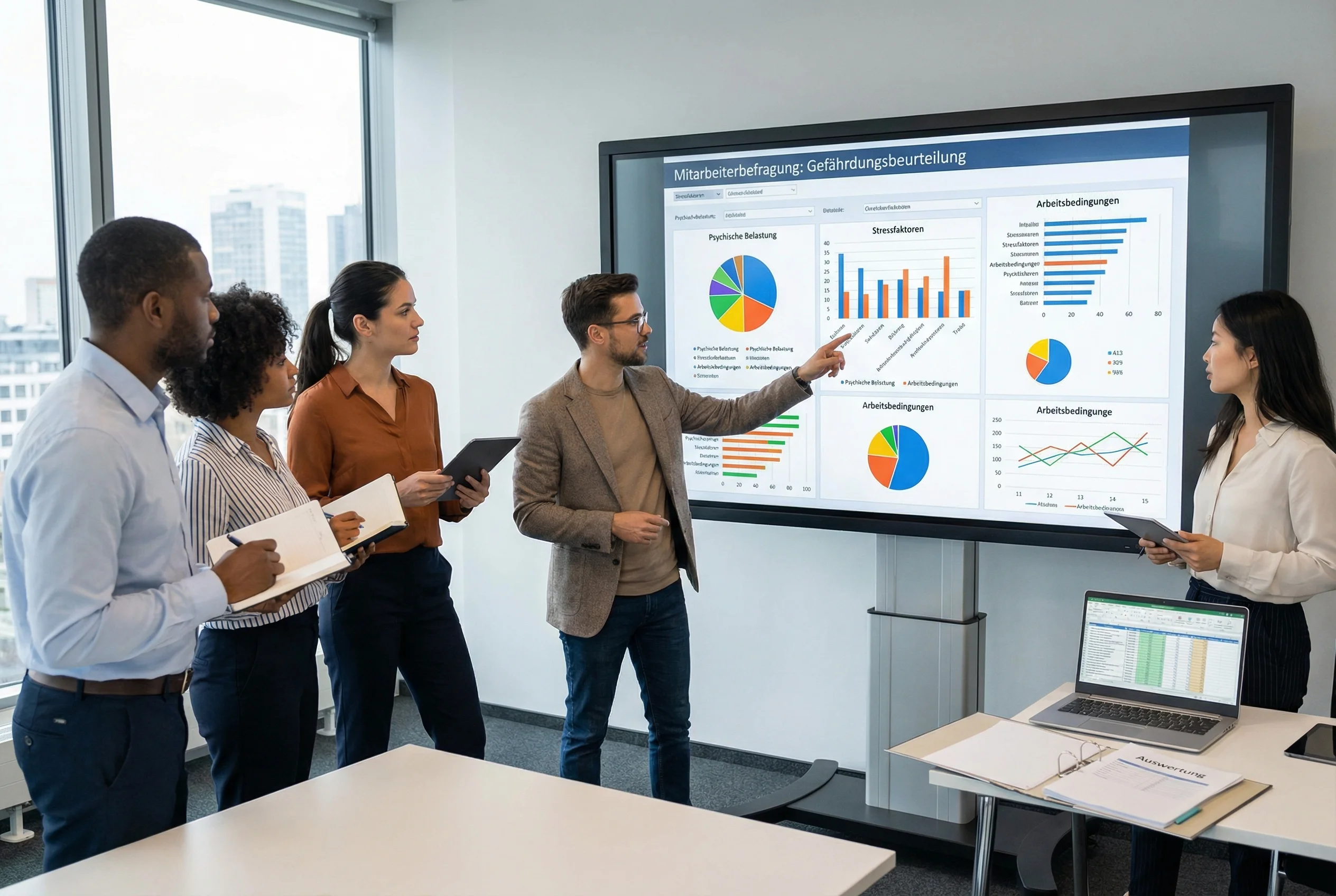 Team bei der Analyse von Befragungsergebnissen