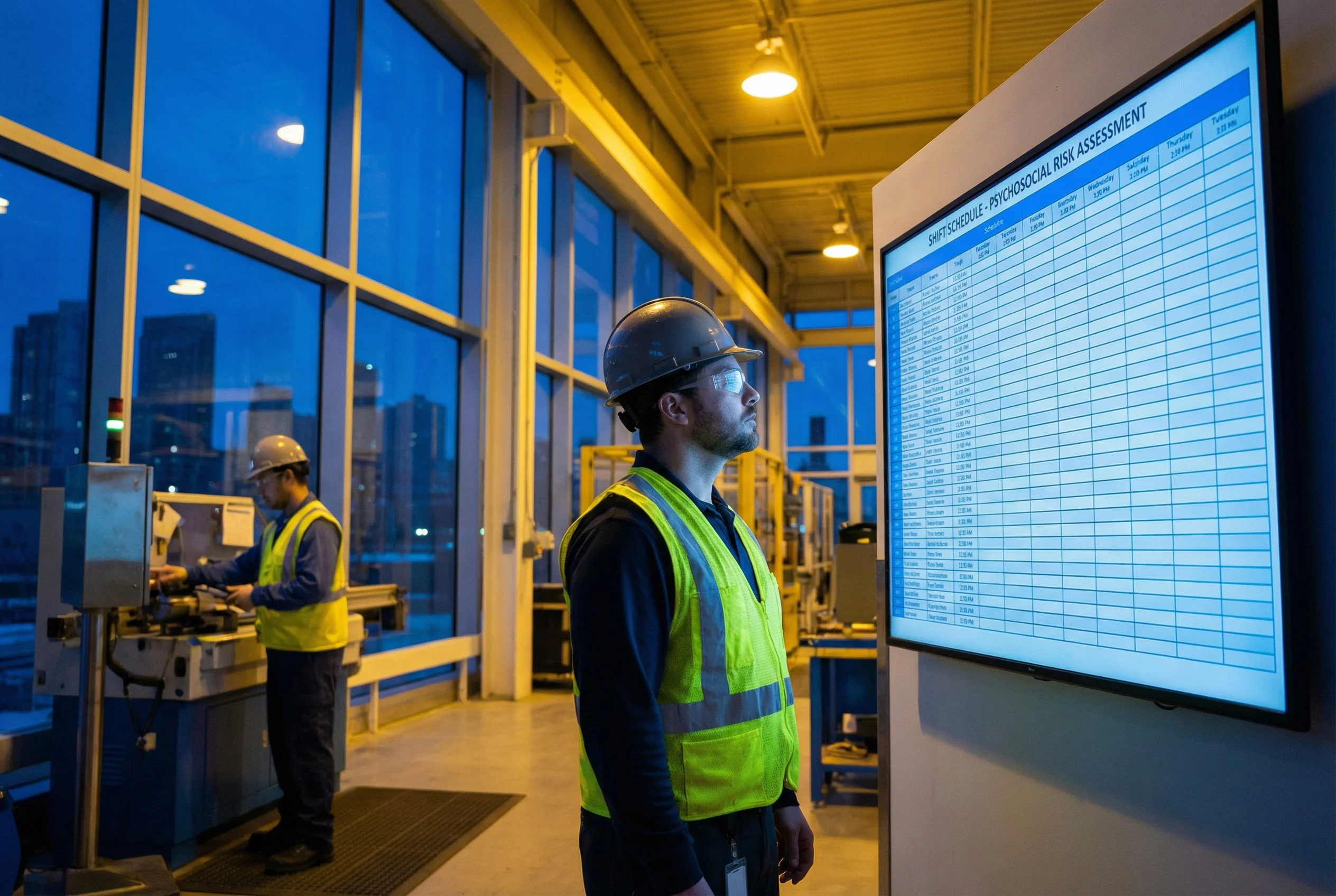 Mitarbeiter bei Nachtschicht in der Produktion